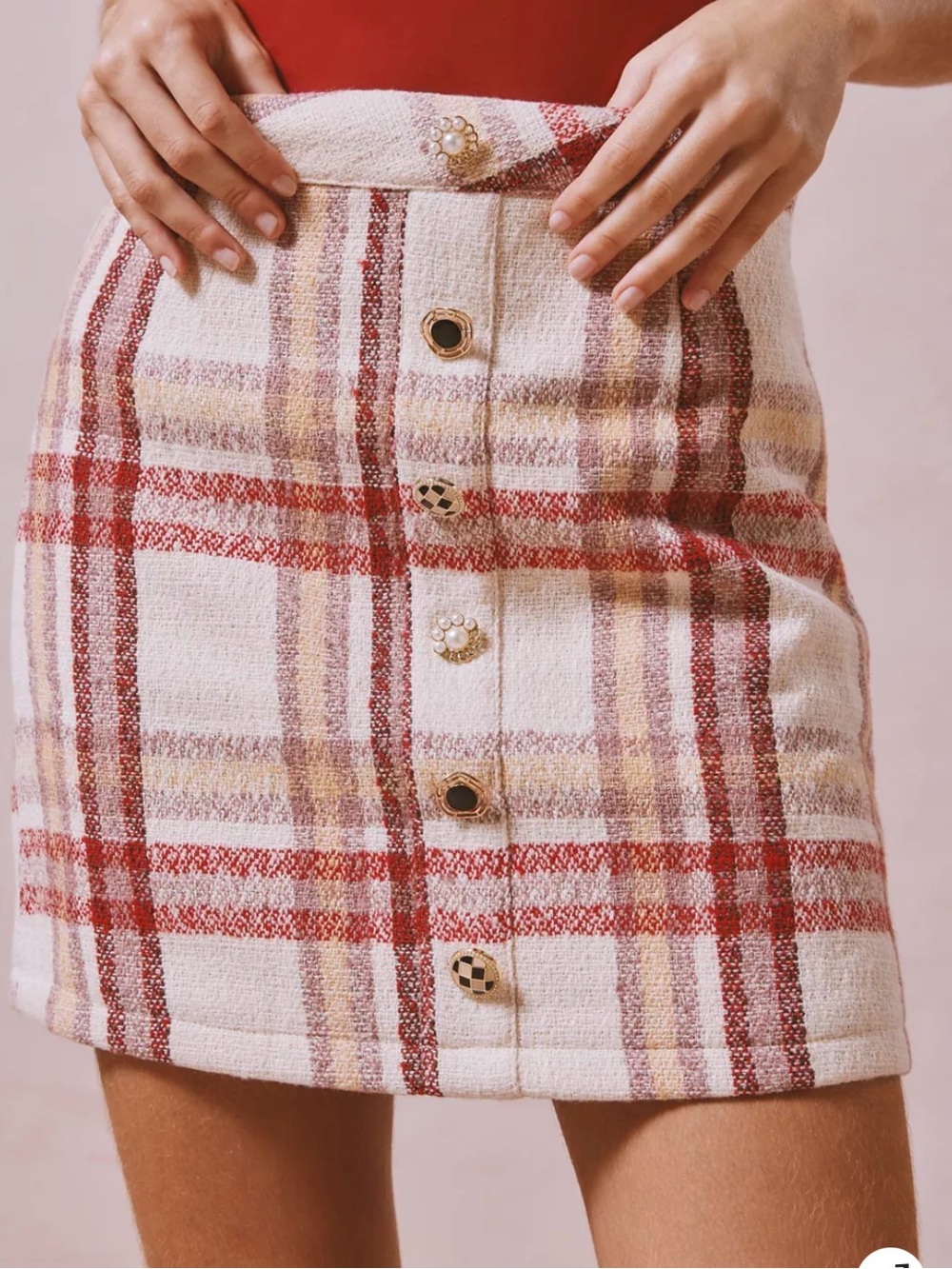 Sister Jane Red, Cream & Yellow Plaid Button-Front Mini Skirt